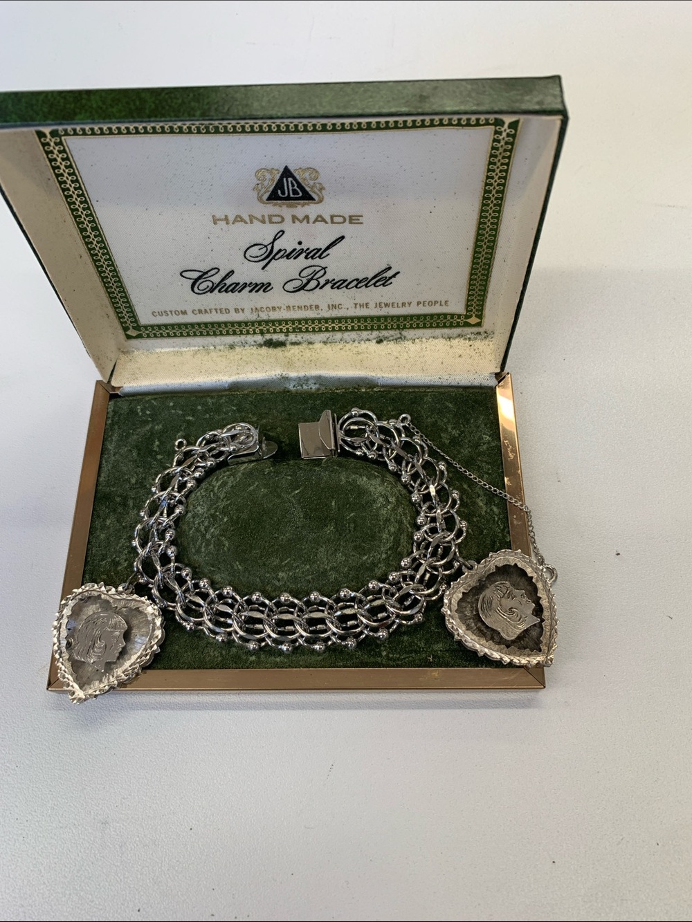 J Brand Silver Spiral Charm Bracelet with Heart Medallions